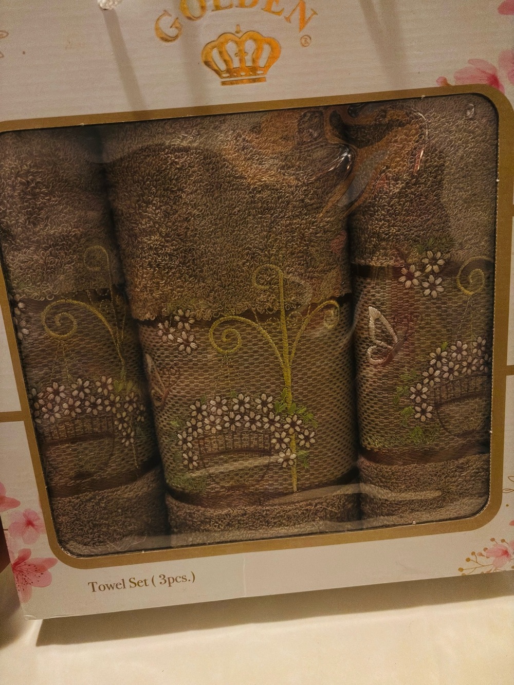 Brown Embroidered Towel Set - 3pc